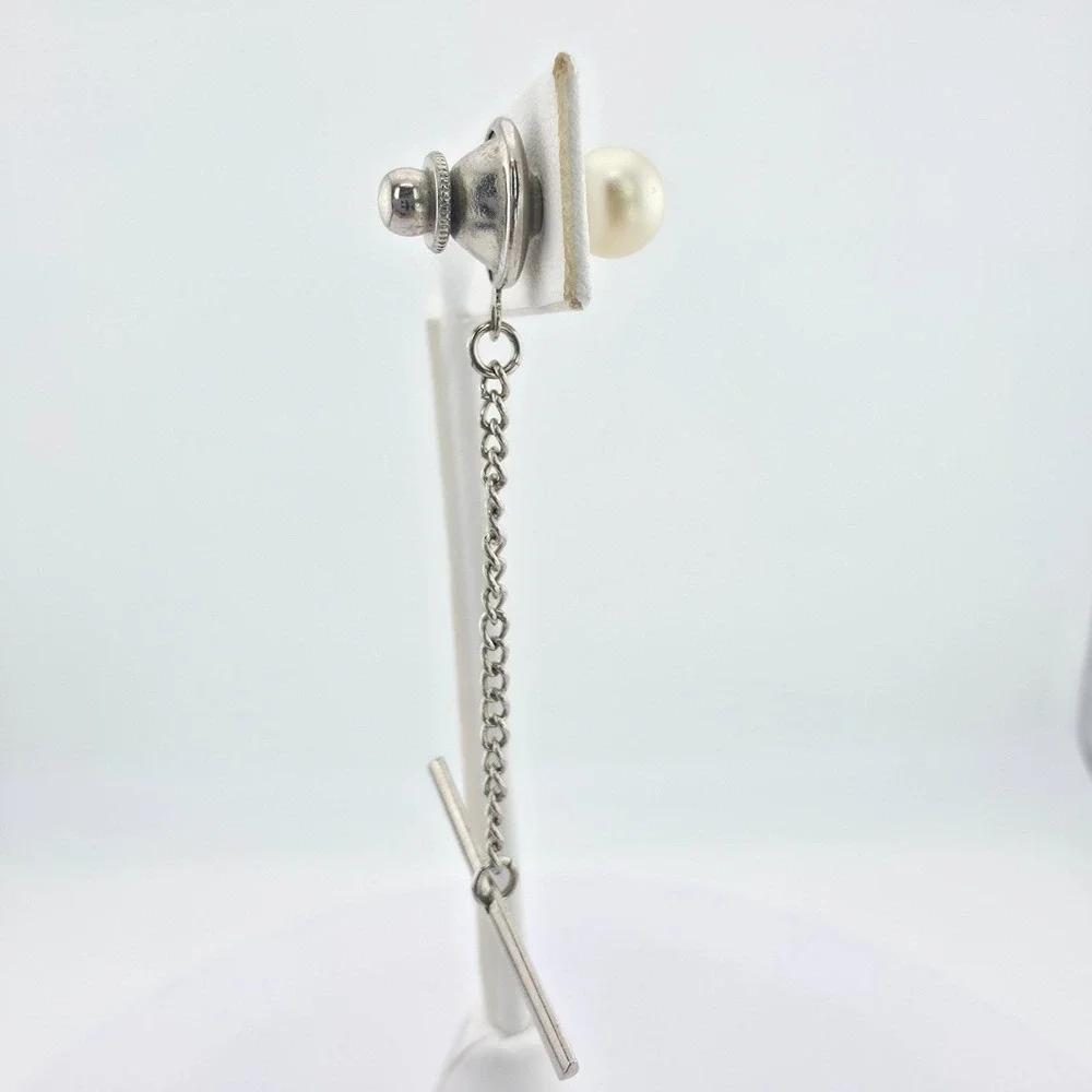 Vintage Faux Pearl Tie Tack Pin Silver & Gold Tone FREE $HIPPING!!